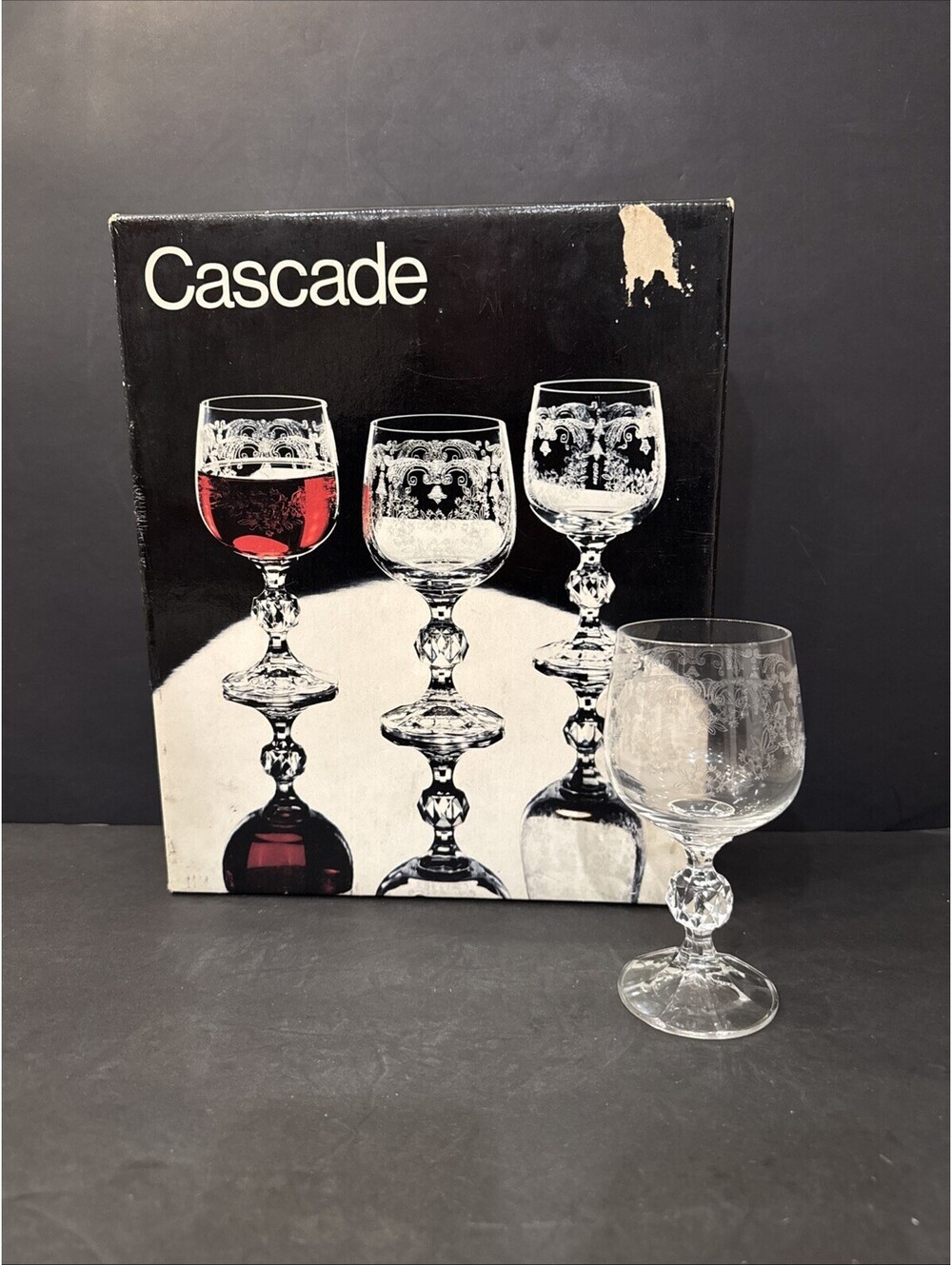 New Bohemia Cascade (6) Etched Crystal Wine Glasses 5.75” H By 2.5” W